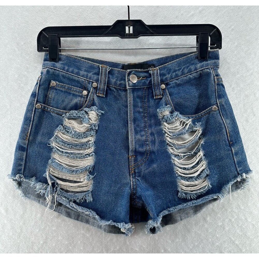 MINKPINK Shorts Womens Sz S Cut-Off Midrise Distressed Medium Washed Denim Blue